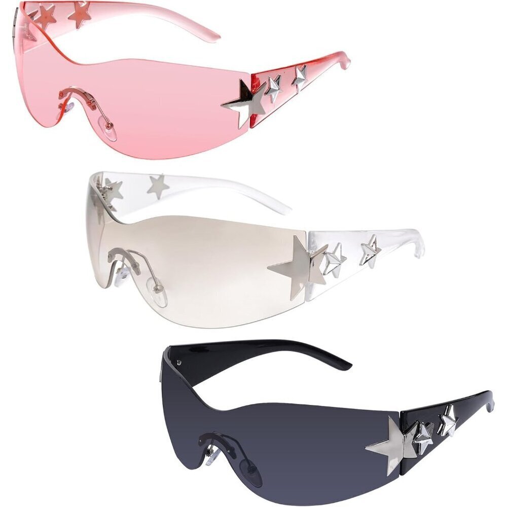 3 Pairs Unisex Rimless Y2K Sunglasses Wrap Around Sun Shades Fashion